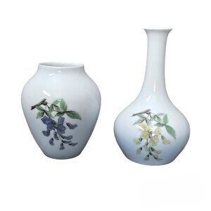 Bing & Grondahl B&G Copenhagen Vintage Porcelain Floral Vase Set of Two